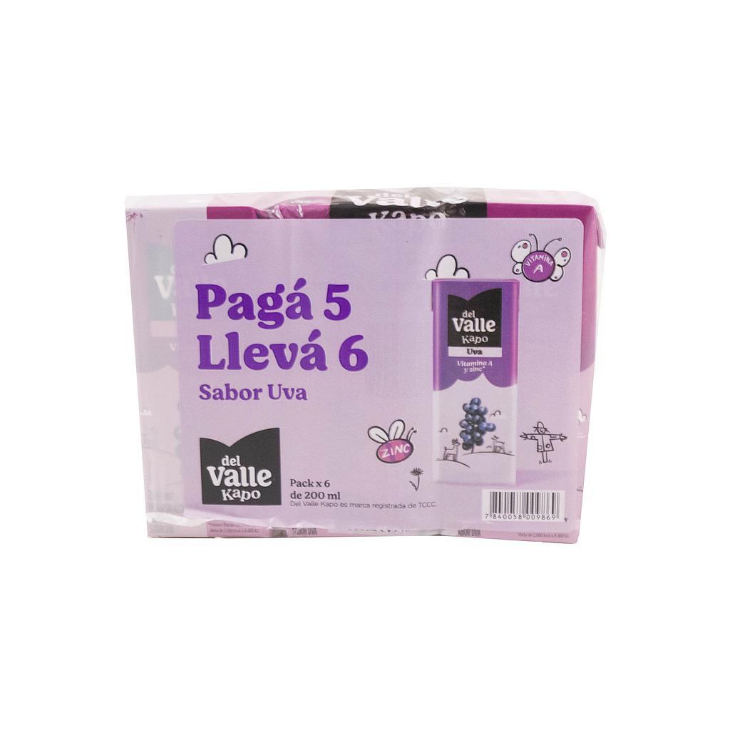 Jugo Del Valle Kapo Uva de 200 ml Pack x 6 Uni.