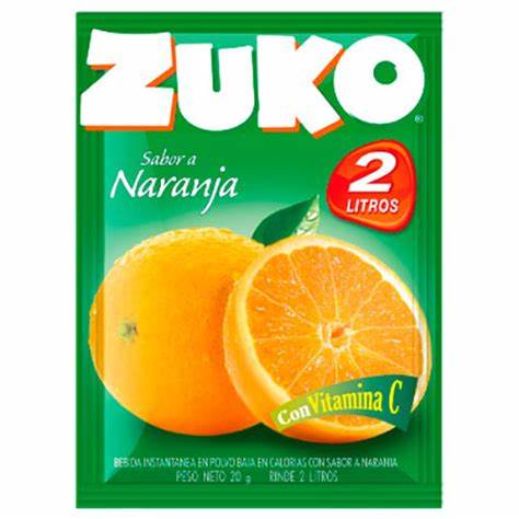 Jugo en Polvo Zuko Naranja Dulce de 20 gr.