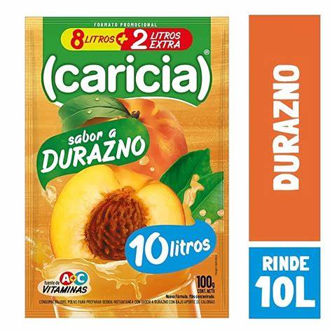 Refresco en Polvo Caricia Durazno de 100 gr.