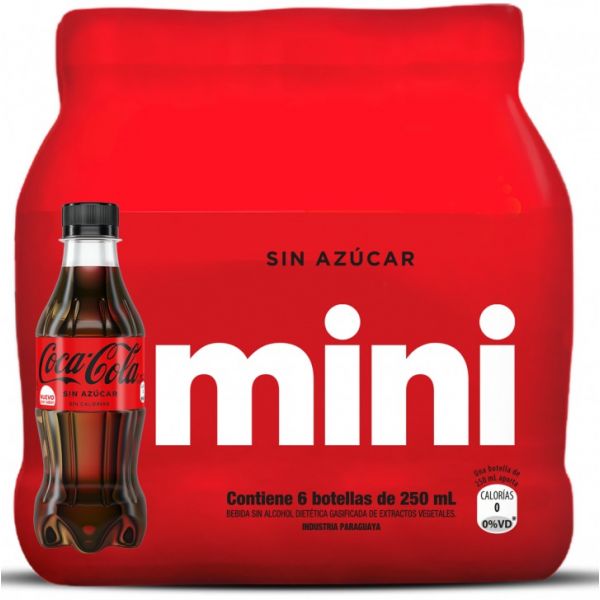 Gaseosa Coca Cola Zero de 250 ml Pack x 6 Uni.