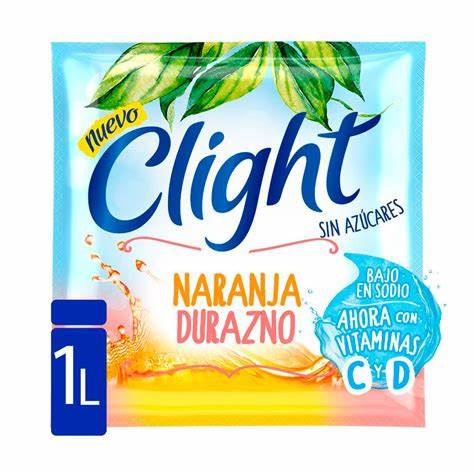 Refresco en Polvo Clight Naranja-Durazno Vitamina C+D de 7,5 gr.